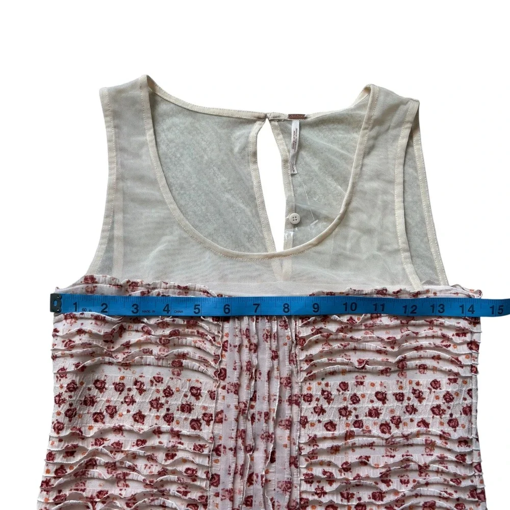 Free People NWOT Shimmy Bitsy Ditsy Floral  Mini Dress Sheer Mesh Ruffle Small‎